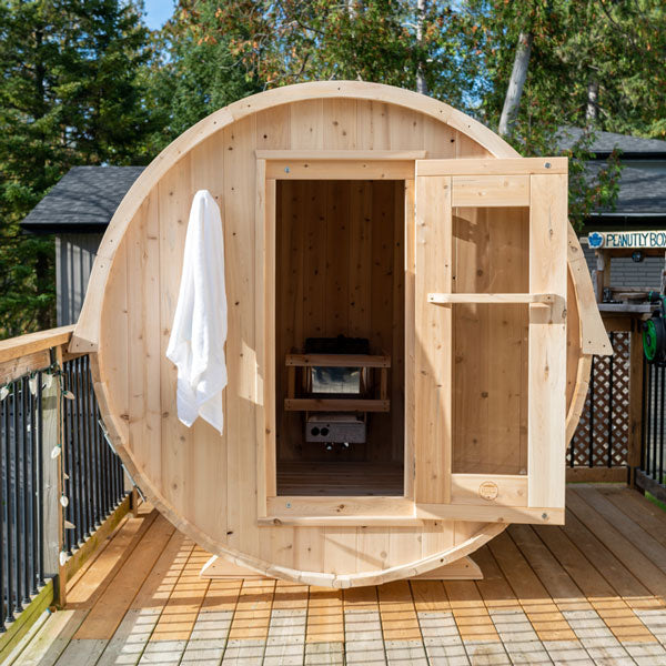CTC22W Harmony 2X2 Meter White Cedar Barrel Sauna – Maxwell Garden