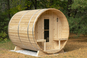 #CTC2245W Serenity 2X2 Meter W/45cm.Porch White Cedar Barrel Sauna - Maxwell Garden Centre