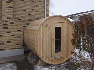 #CTC22W Harmony 2X2 Meter White Cedar Barrel Sauna - Maxwell Garden Centre