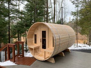 #CTC2345W Tranquility 2X3 Meter W/45cm.Porch White Cedar Barrel Sauna - Maxwell Garden Centre
